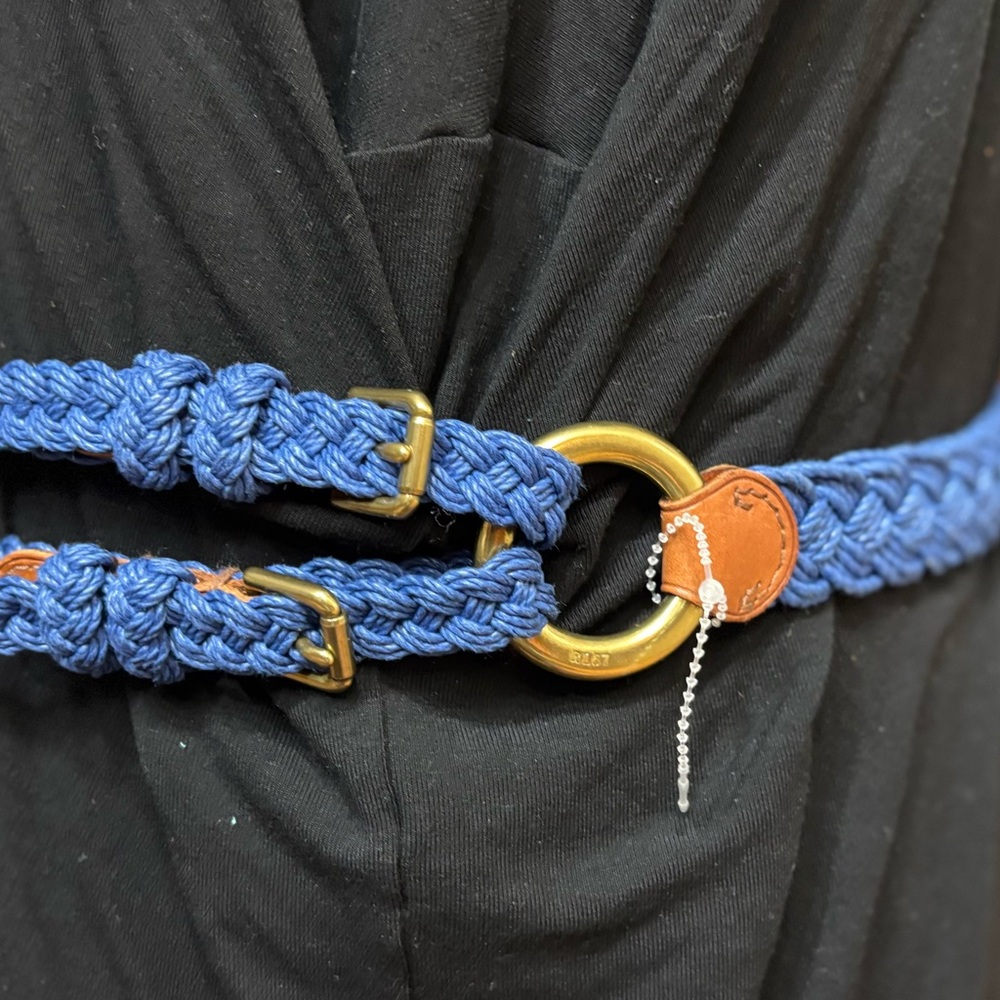 Ralph Lauren RL67 Braided Blue Belt with Gold Accents